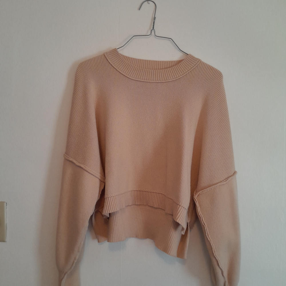 Cropped Beige Crew Neck Sweater